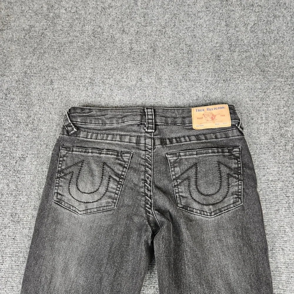 True Religion Geno Boys Relaxed Slim Jeans Faded Black Size 12 Horseshoe Stitch